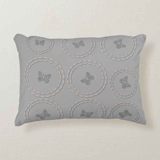 Cute Silver Grey Butterfly Pattern Pillow (Front)