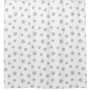 Cute Silver Grey Paw Prints Shower Curtain