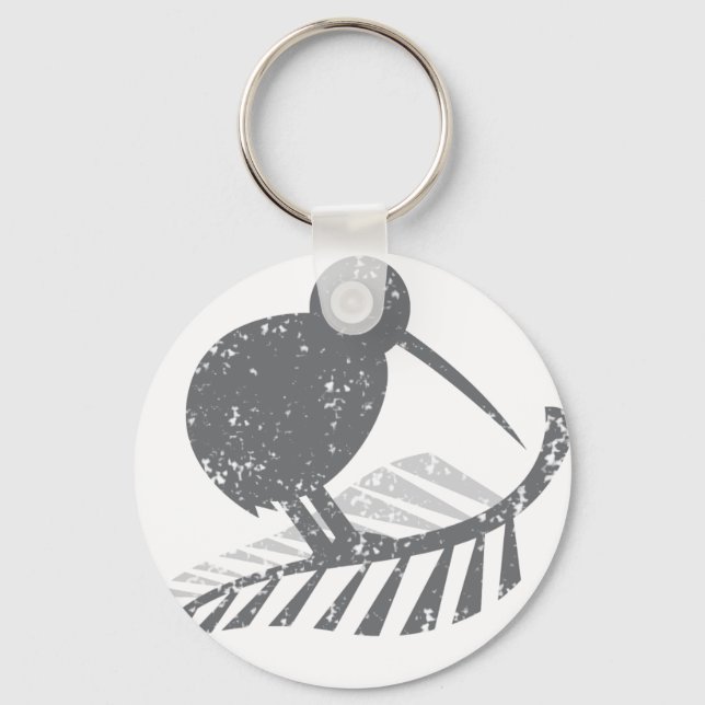 cute silver kiwi bird and silver fern distressed keychain (Front)