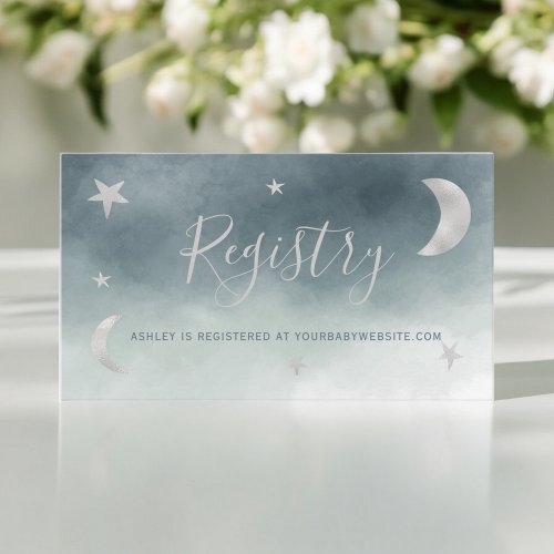 Cute silver moon stars blue registry baby shower enclosure card