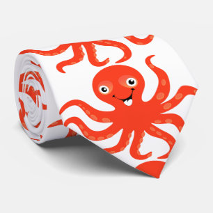 Cute Silver Orange Octopus Neck Tie