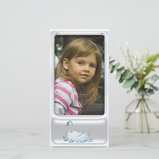 Cute silver photo frame with cute swan (Standing Front)