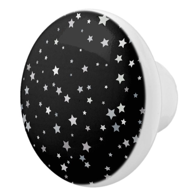 Cute Silver Stars pattern | Any background color  Ceramic Knob (Right)