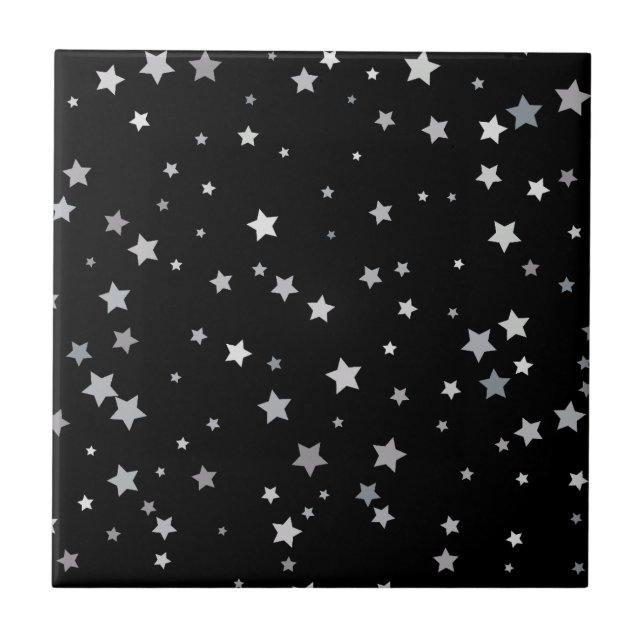 Cute Silver Stars pattern | Any background color  Ceramic Tile (Front)
