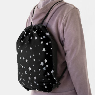 Cute Silver Stars pattern Any background color Drawstring Bag
