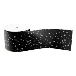 Cute Silver Stars pattern Any background color Grosgrain Ribbon