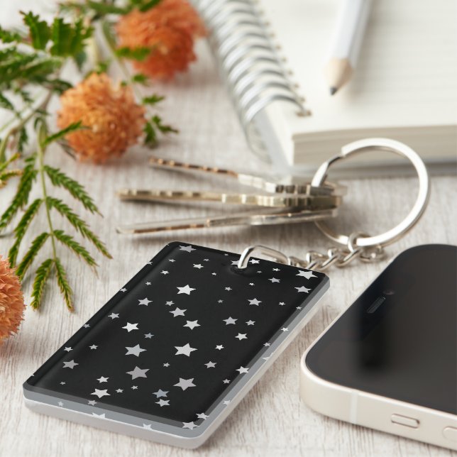 Cute Silver Stars pattern | Any background color  Keychain (Front Right)