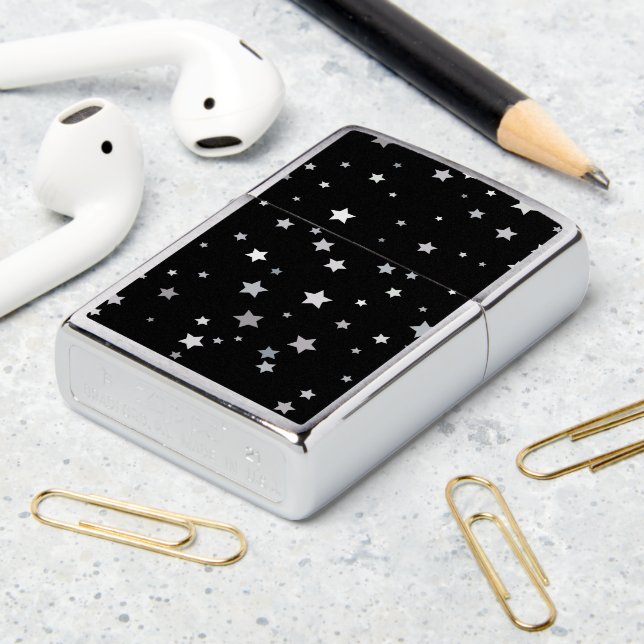 Cute Silver Stars pattern | Any background color  Zippo Lighter (On Table 2)