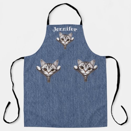 Cute Silver Tabby Cat All_Over Print Apron