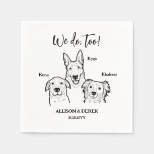 Cute Simple 3 Dogs Pet Drawing Artwork Wedding Napkins