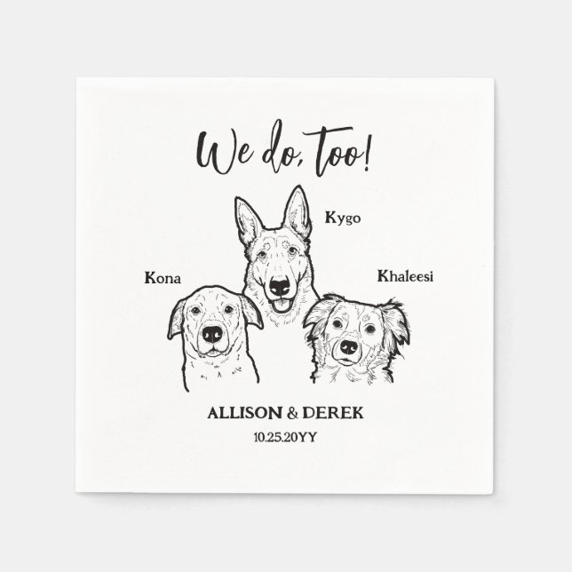Cute Simple 3 Dogs Pet Drawing Artwork Wedding Napkins (Front)
