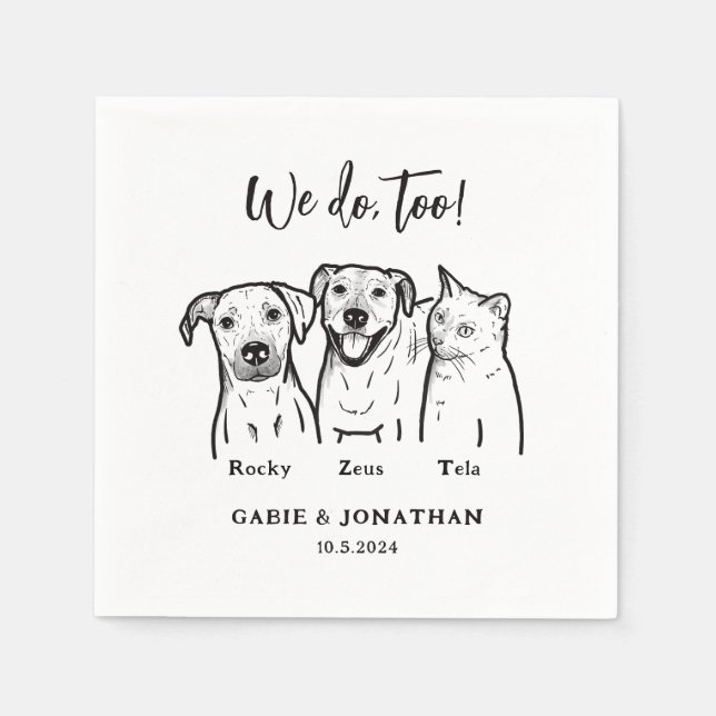 Cute Simple 3 Pet Dog Cat Wedding Reception  Napkins (Front)