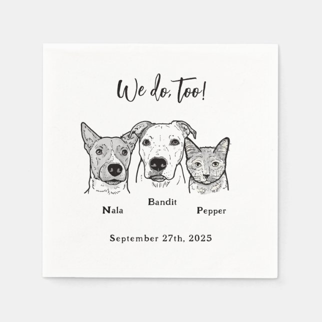 Cute Simple 3 Pet Dog Cat Wedding Reception  Napkins (Front)