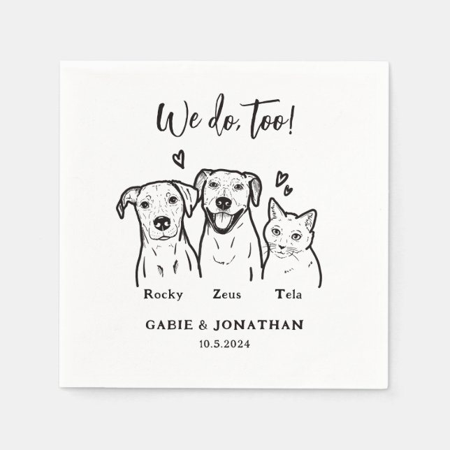 Cute Simple 3 Pet Dog Cat Wedding Reception  Napkins (Front)
