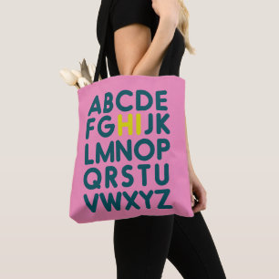 Cute Simple Alphabet Letter Art in Pink Library Tote Bag