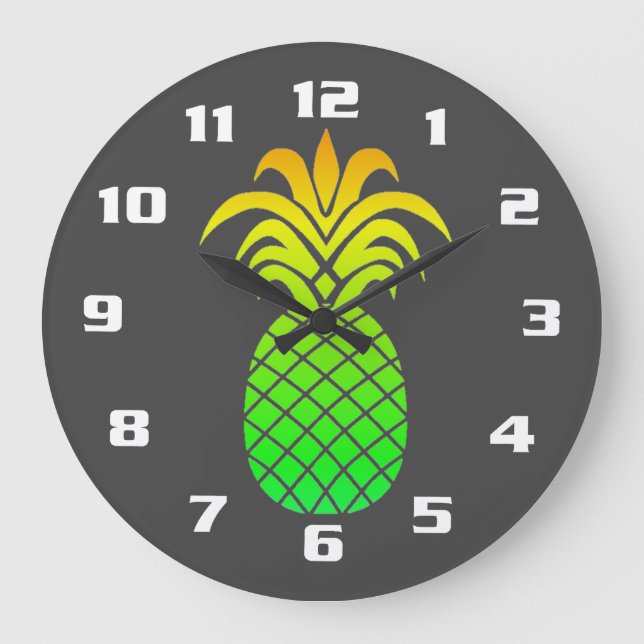 Cute Simple and Elegan Tropical Pineapple Gray Large Clock (Front)