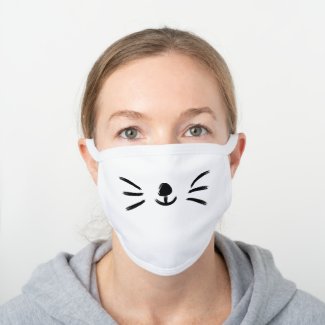 Cute Simple and Modern Hand drawn Cat Whiskers White Cotton Face Mask