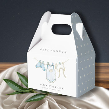 Cute Simple Aqua Blue Boy Clothesline Baby Shower Favor Boxes by YellowFebPaperie at Zazzle