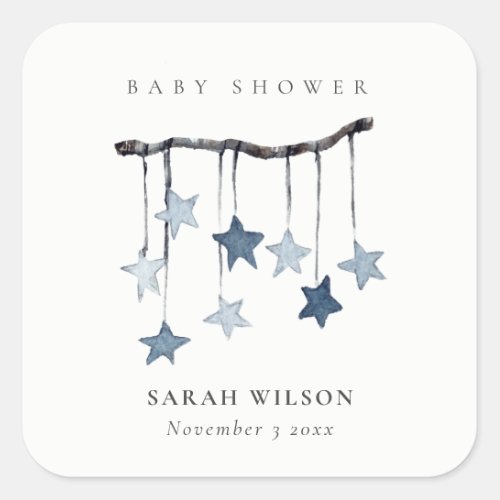 Cute Simple Aqua Blue Star Mobile Boy Baby Shower Square Sticker