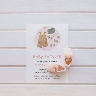 Cute Simple Baby Clothes Pink Baby Shower Invitation