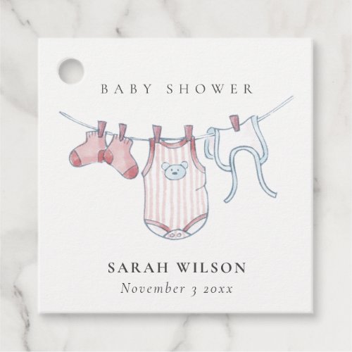 Cute Simple Baby Clothesline Pink Girl Baby Shower Favor Tags