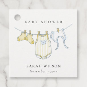 Cute Simple Baby Clothesline Yellow Baby Shower Favor Tags