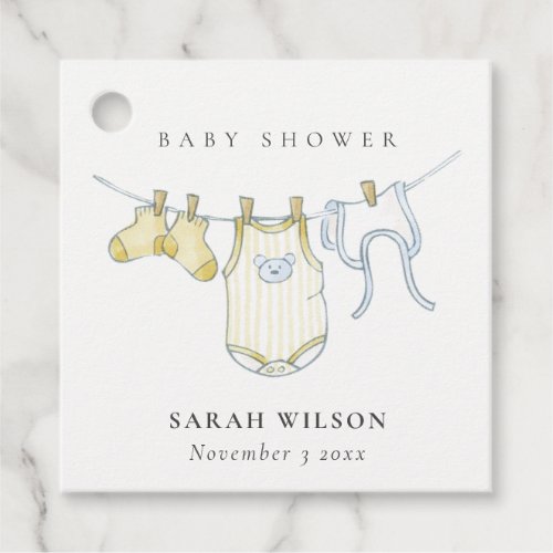Cute Simple Baby Clothesline Yellow Baby Shower Favor Tags