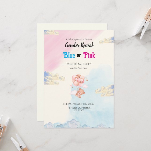 Cute Simple Baby Gender Reveal Invitation (Front/Back In Situ)