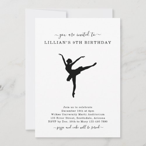 Cute Simple Ballet Dancing Birthday Invitation