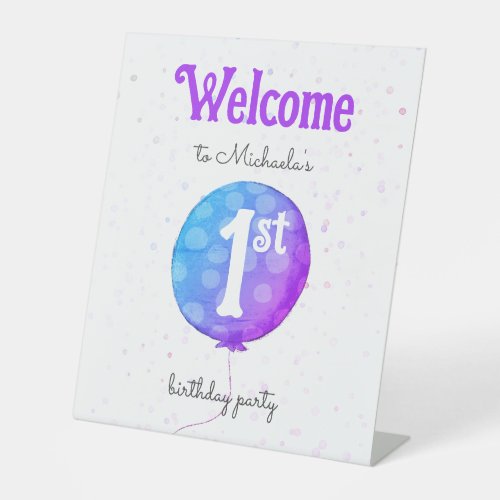 Cute Simple Balloon 1st Birthday Welcome Pedestal Sign