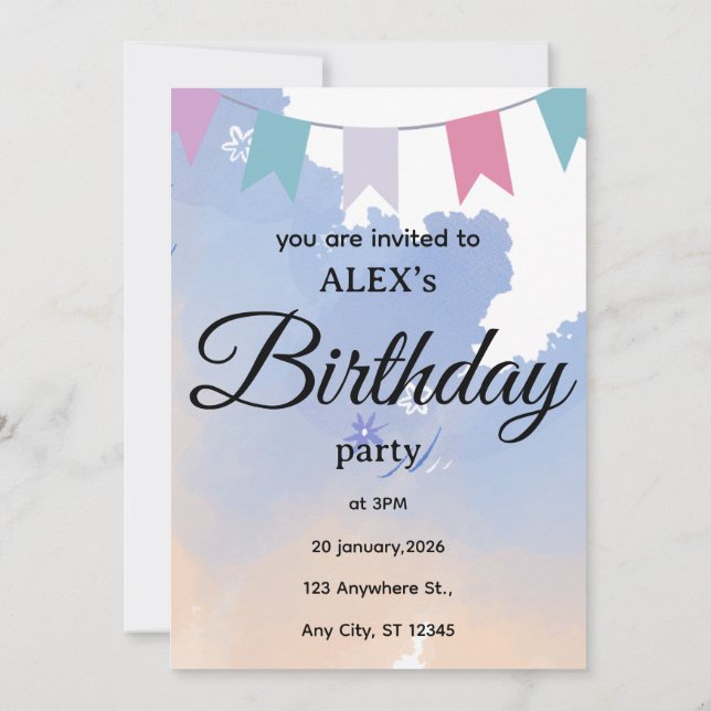Cute Simple Birthday Party Invitation (Back)