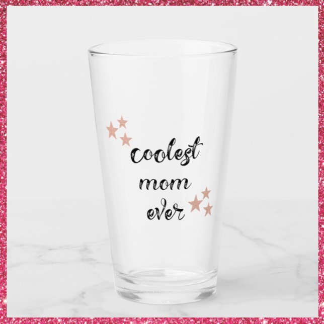 Cute Simple Black and Pink Coolest Mom Ever Glass (Creator Uploaded)
