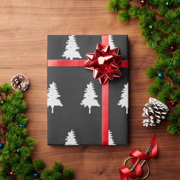 Cute Simple Black And White Christmas Tree Wrapping Paper