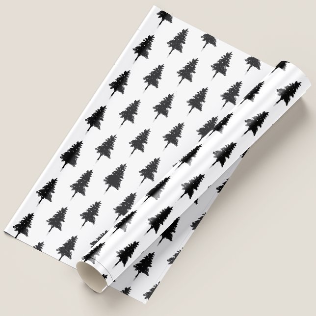 Cute Simple Black And White  Christmas Tree Wrapping Paper (Cute Simple Black And White Christmas Tree Wrapping Paper)