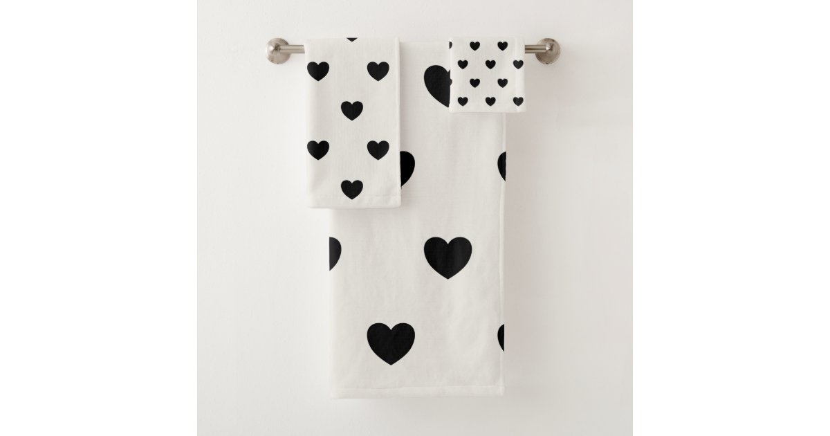 Cute Simple Black and White Heart Pattern Bath Towel Set | Zazzle