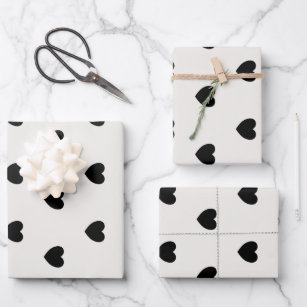 Cute Simple Black and White Heart Pattern  Wrapping Paper Sheets