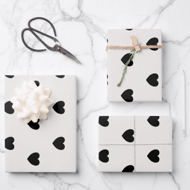 Cute Simple Black and White Heart Pattern  Wrapping Paper Sheets (Front)