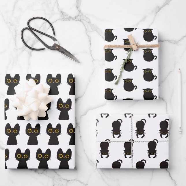 Cute Simple Black Cat  Wrapping Paper Sheets (Front)