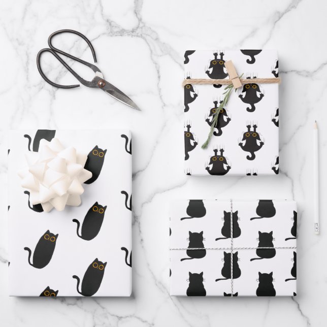 Cute Simple Black Cat Wrapping Papers Paper Sheets (Front)