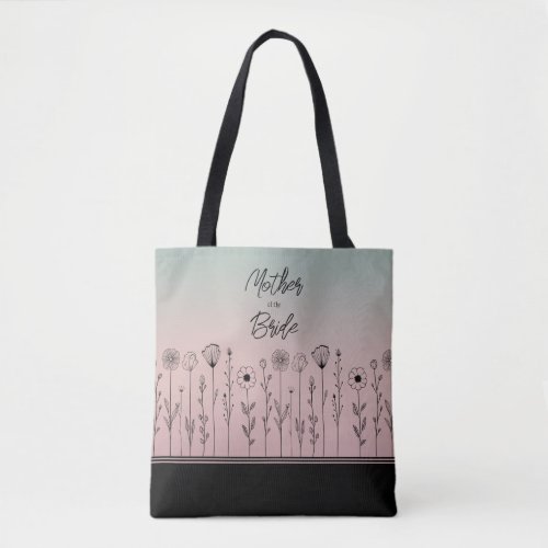 Cute Simple Black Rose Gold Flower Doodles Bridal Tote Bag