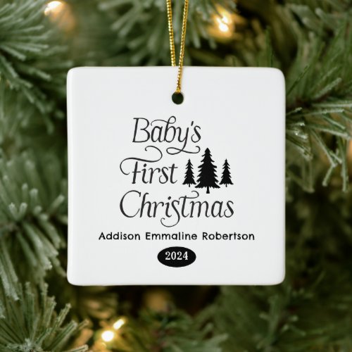 Cute Simple Black White Babys 1st Christmas Ceramic Ornament