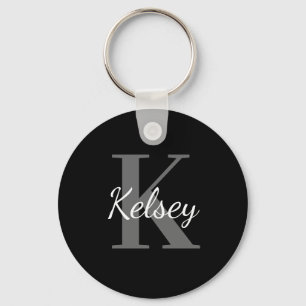 Cute Simple Black & White Monogram Initial & Name Keychain