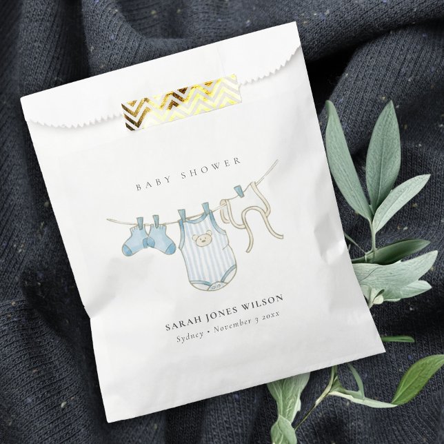 Cute Simple Blue Baby Boy Clothesline Baby Shower Favor Bag (Creator Uploaded)