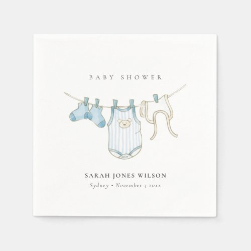 Cute Simple Blue Baby Boy Clothesline Baby Shower