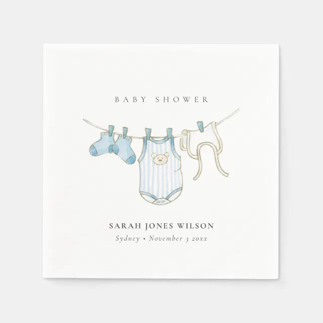Cute Simple Blue Baby Boy Clothesline Baby Shower Napkins Zazzle
