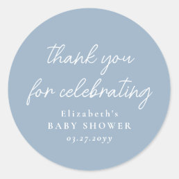 Cute simple blue baby shower thank you classic round sticker