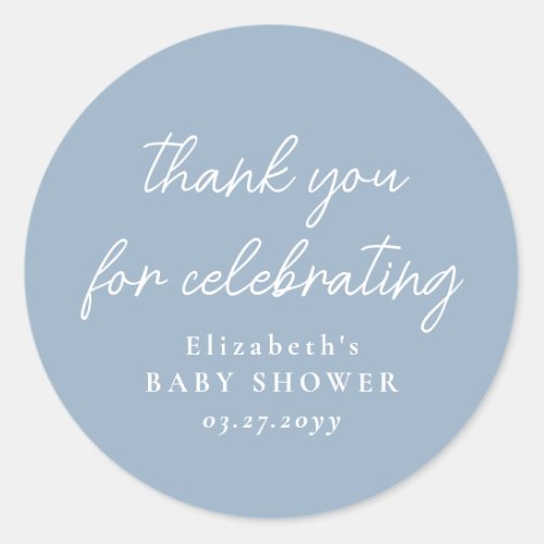 Cute simple blue baby shower thank you classic round sticker