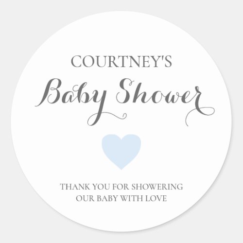 Cute Simple Blue Heart Boy Baby Shower Classic Round Sticker