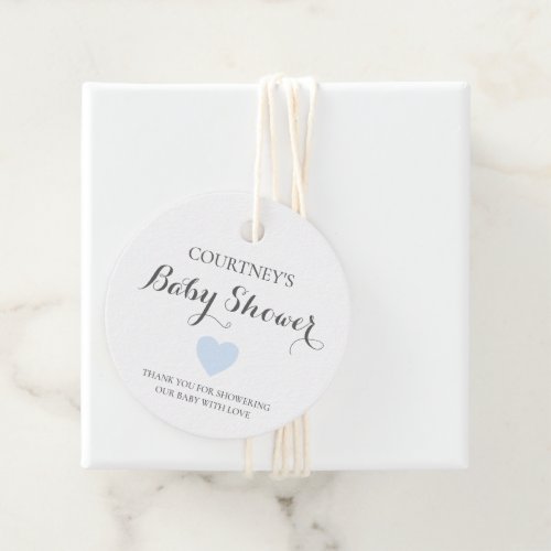 Cute Simple Blue Heart Boy Baby Shower Favor Tags