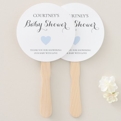 Cute Simple Blue Heart Boy Baby Shower Hand Fan